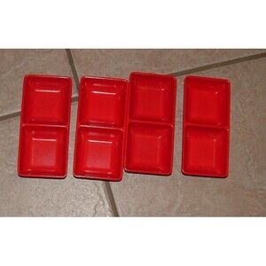 Red & Black Dual Dipping Sauce Melamine Dish Bowls Two Compartments 4 Pc Lot